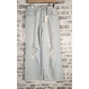 Forever 21 90s Fit Jeans Womens‎ Size 26 Distressed Wide Leg Light Wash Denim